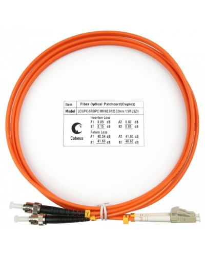 Шнур оптический duplex LC-ST 62,5/125 mm 1,5м LSZH Cabeus FOP-62-LC-ST-1,5m в Петропавловске-Камчатском Патч-корды оптические Pintop.ru