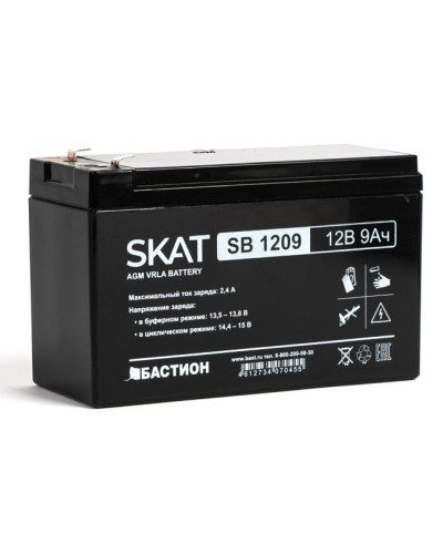 Бастион SKAT SB 1209 АКБ свинцово-кислотная тип AGM 12V 9Ач Iзар. 2,7 А, ножевые клеммы в Петропавловске-Камчатском Электротехническое оборудование Pintop.ru