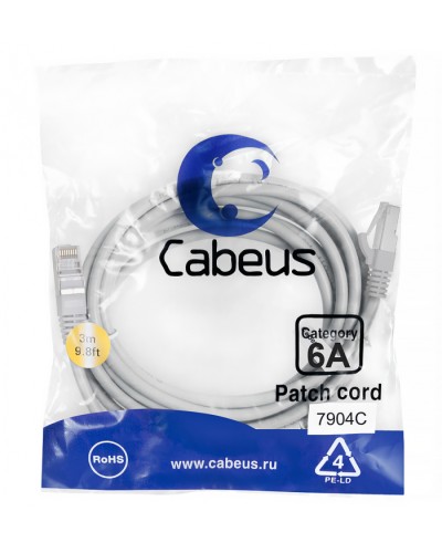 Патч-корд SSTP, категория 6a, 10G, S/FTP экранированный, LSZH, 3 м, серый Cabeus PC-SSTP-RJ45-Cat.6a-3m-LSZH в Петропавловске-Камчатском Патчкорды (медные) Pintop.ru