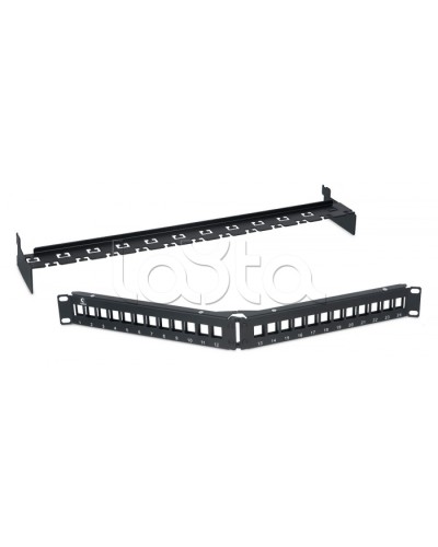 Патч-панель угловая модульная 19, 1U, 24 порта RJ-45, для неэкранированных модулей, с задним кабельным организатором (без модулей) Cabeus PLB-24-CON в Петропавловске-Камчатском Патч панель Pintop.ru