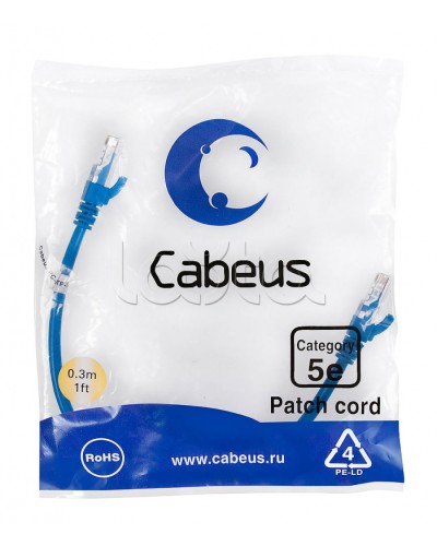 Патч-корд медный U/UTP кат.5е (0,3м) LSZH (синий) Cabeus (PC-UTP-RJ45-Cat.5e-0.3m-BL-LSZH) в Петропавловске-Камчатском Патчкорды (медные) Pintop.ru