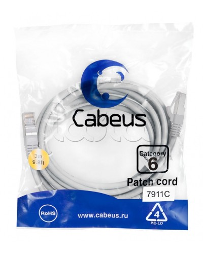 Патч-корд Cabeus PC-FTP-RJ45-CAT.6-3M-LSZH в Петропавловске-Камчатском Патчкорды (медные) Pintop.ru