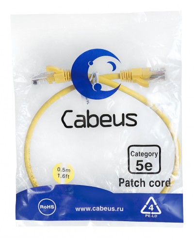 Патч-корд UTP, категория 5e, 0.5 м, неэкранированный, желтый Cabeus PC-UTP-RJ45-Cat.5e-0.5m-YL в Петропавловске-Камчатском Патчкорды (медные) Pintop.ru