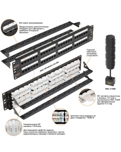 Патч-панель 19, 2U, 48xRJ45 NIKOMAX (NMC-RP48UE2-2U-BK) в Петропавловске-Камчатском Патч панель Pintop.ru