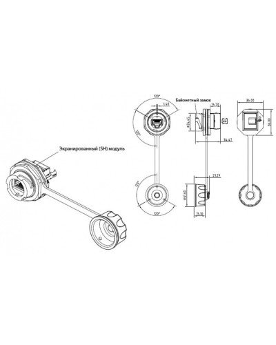 Промышленный модуль Keystone Jack RJ-45 (8P8C) Hyperline (KJ-IE-8P8C-C5e-180-SH-F-BK) в Петропавловске-Камчатском Патч-корды и пигтейлы Pintop.ru