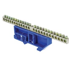 Шина "0" N (6x9мм) 24 отв. цинк синий изолятор на DIN-рейку EKF PROxima (sn1-63-24-d)