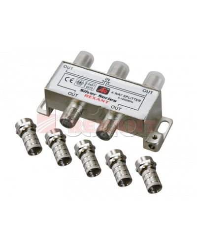 Делитель телевизионный ТВx4 + 5 шт. F BOX 5-1000 МГц Silver (10шт/уп) REXANT 05-6103 в Петропавловске-Камчатском Системы видеонаблюдения Pintop.ru