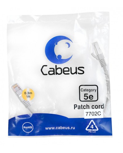Патч-корд FTP, категория 5e, 0.3 м, экранированный, серый Cabeus PC-FTP-RJ45-Cat.5e-0.3m в Петропавловске-Камчатском Патчкорды (медные) Pintop.ru