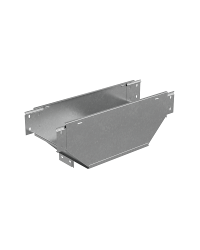 Т-ответвитель переходник 100х100-400 мм верт. c разворотом трассы на 90 гр. ПЛЮС (нижняя часть больше исходной) INOX304 КМ-Профиль (TDPVplus90-100-100-400 INOX304) в Петропавловске-Камчатском Аксессуары для лотков Pintop.ru