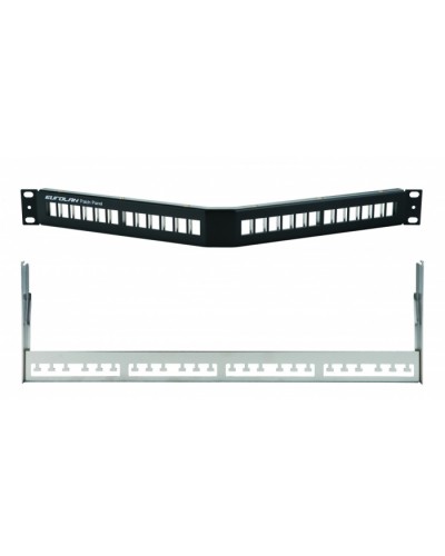 Коммутационная угловая панель 19” наборная, FTP, 1U, 24 порта, черный Eurolan (27A-00-24BL) в Петропавловске-Камчатском Патч панель Pintop.ru