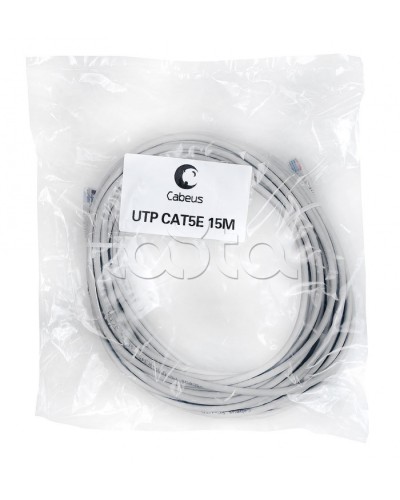 Патч-корд UTP, категория 5e, 15 м, неэкранированный, серый Cabeus PC-UTP-RJ45-Cat.5e-15m в Петропавловске-Камчатском Патчкорды (медные) Pintop.ru