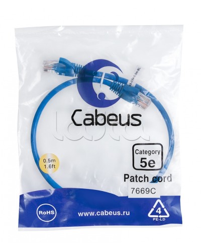 Патч-корд UTP, категория 5e, 0.5 м, неэкранированный, синий Cabeus PC-UTP-RJ45-Cat.5e-0.5m-BL в Петропавловске-Камчатском Патчкорды (медные) Pintop.ru