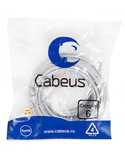 Патч-корд FTP, категория 6, F/UTP экранированный, LSZH, 15 м, серый Cabeus PC-FTP-RJ45-Cat.6-15m-LSZH в Петропавловске-Камчатском Патчкорды (медные) Pintop.ru