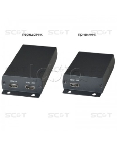 Комплект (передатчик + приёмник) для передачи HDMI по одному кабелю витой пары SC&T HE03 в Петропавловске-Камчатском Видеоусилители, Модуляторы, Делители Pintop.ru