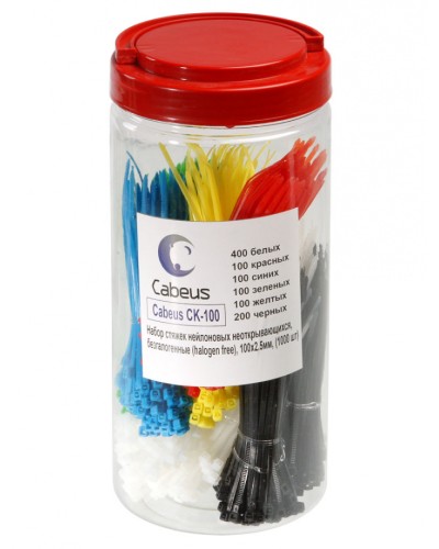 Набор стяжек нейлоновых неоткрывающихся, безгалогенные (halogen free), 100x2.5мм Cabeus CK-100 в Петропавловске-Камчатском Стяжки-хомуты Pintop.ru