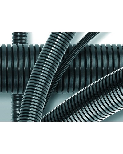 Труба ПА 6 гофр. DN12мм, ПВ-0, Dвн 12,2 мм, Dнар 15,8 мм, цвет тёмно-серый, без протяжки DKC PA601216F0 в Петропавловске-Камчатском Гладкая труба Pintop.ru