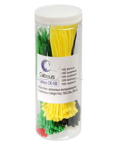 Набор стяжек нейлоновых неоткрывающихся, безгалогенные (halogen free), 150x2.5мм Cabeus CK-150 в Петропавловске-Камчатском Стяжки-хомуты Pintop.ru