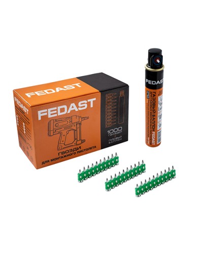 Гвозди 3.0*19 мм усиленные для монтажного пистолета в комплекте с газовым баллоном 165 мм FEDAST (fd3019egfc) в Петропавловске-Камчатском Крепеж: Дюбели, шурупы, саморезы Pintop.ru