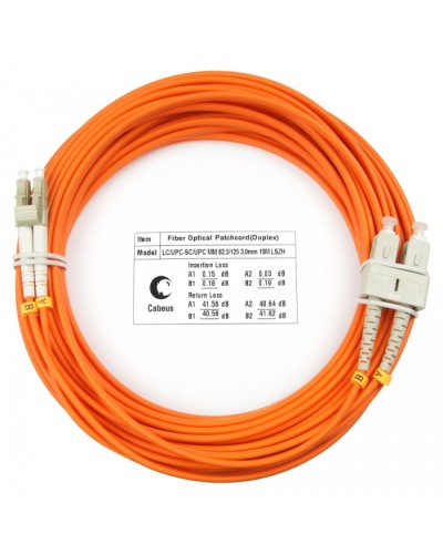 Шнур оптический duplex LC-SC 62,5/125 mm 20м LSZH Cabeus FOP-62-LC-SC-20m в Петропавловске-Камчатском Патч-корды оптические Pintop.ru