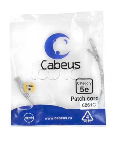 Патч-корд медный U/UTP кат.5е (0,3м) LSZH (белый) Cabeus (PC-UTP-RJ45-Cat.5e-0.3m-WH-LSZH) в Петропавловске-Камчатском Патчкорды (медные) Pintop.ru