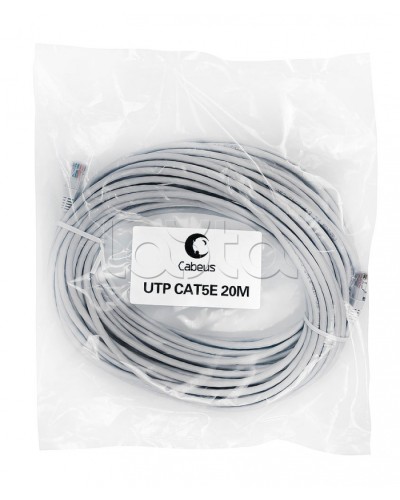 Шнур коммутационный 2xRJ-45/8P8C U/UTP кат.5е (20 м) Cabeus PC-UTP-RJ45-Cat.5e-20m в Петропавловске-Камчатском Патчкорды (медные) Pintop.ru