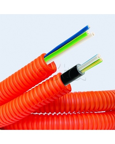 Электротруба ПНД гибкая гофр. д.20мм, цвет оранжевый, с кабелем ВВГнг(А)-LS 3х2,5мм² РЭК ГОСТ+,100м DKC 7S920100 в Петропавловске-Камчатском Труба гофрированная Pintop.ru