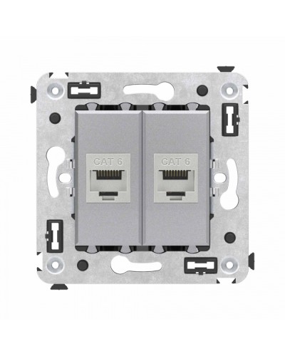 Компьютерная розетка RJ-45 в стену, кат.6 двойная экранированная, Avanti, Закаленная сталь DKC (4404794) в Петропавловске-Камчатском Розетки компьютерные и телефонные Pintop.ru