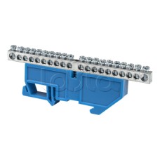 Шина "0" N (6x9мм) 20 отв. цинк синий изолятор на DIN-рейку EKF PROxima (sn1-63-20-d)