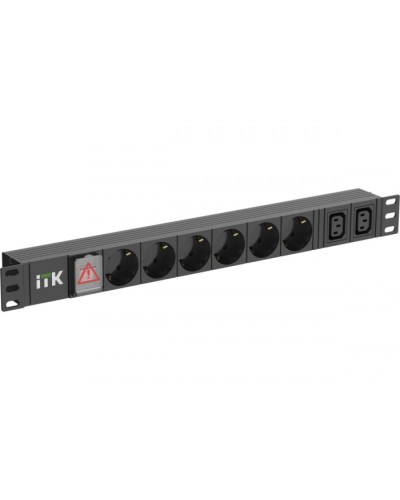 ITK 6 розеток нем. ст. + 2 С13 LED 1U вх. С14 алюмин.(PH12-6D2C133) в Петропавловске-Камчатском Блоки розеток Pintop.ru