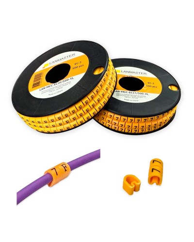 Клипса маркировочная на кабель диаметром 3.6–7.4 мм, символ F, 500 шт., желтая LANMASTER LAN-MCC-EC2F/500-YL в Петропавловске-Камчатском Аксессуары для стоек и шкафов Pintop.ru