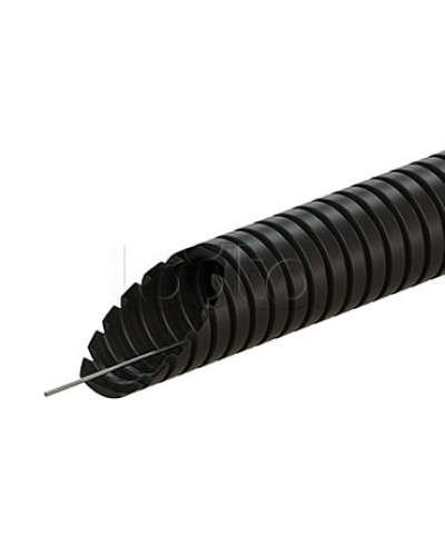 Труба ПВХ гофрир. легкая, с зондом диам 16мм (1шт = 100м), цвет чёрный Экопласт (10116-100BL) в Петропавловске-Камчатском Труба гофрированная Pintop.ru