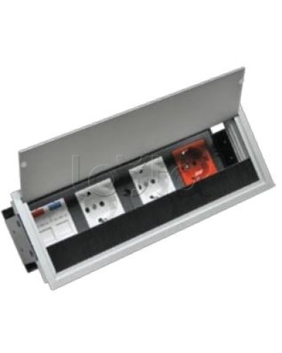 Люк настольный встраиваемый на 4 модулей (45х45мм) с крышкой, алюминий IP20 Экопласт 70044 в Петропавловске-Камчатском Системы лючков и колонн Pintop.ru