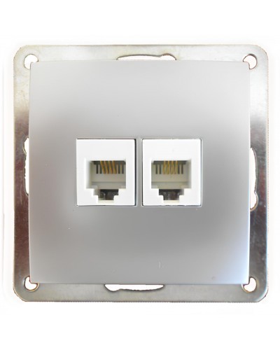 Розетка телефонная двойная 2хRJ-11 с накладкой (серебристый металлик) LK60 (865603) в Петропавловске-Камчатском Розетки компьютерные и телефонные Pintop.ru