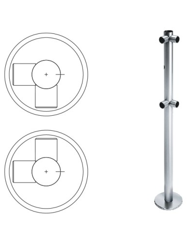 Стойка ограждения L-образная с отверстием под фиксатор, 2 муфты слева (антик серебро) Oxgard в Петропавловске-Камчатском Ограждения Pintop.ru