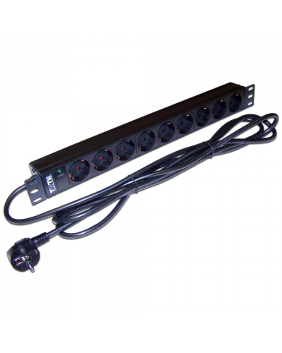 Блок розеток 19, 1-фазный 16A / 250V, 9xSchuko, шнур 3.0 м, вилка Schuko TWT (TWT-PDU19-16A9P-3.0) в Петропавловске-Камчатском Блоки розеток Pintop.ru