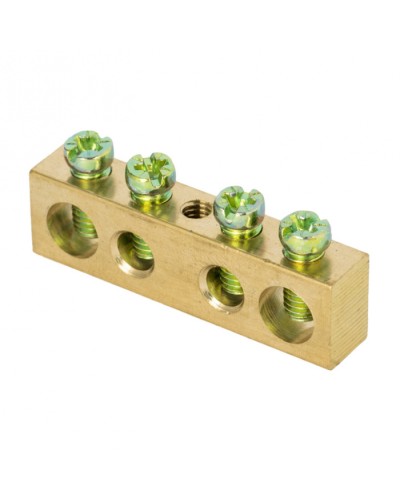 Шина PEN ноль-земля (6х9мм) 4 отверстия латунь крепеж по центру розничный стикер EKF PROxima (sn0-63-04-r) в Петропавловске-Камчатском Крепежные изделия Pintop.ru