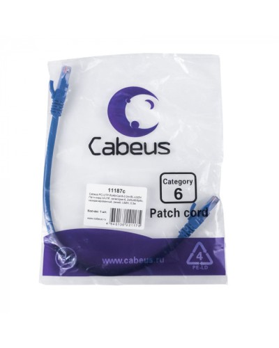 Патч-корд U/UTP, кат. 6, 2xRJ45/8p8c, неэкран, синий, LSZH, 0.3м Cabeus (PC-UTP-RJ45-Cat.6-0.3m-BL-LSZH) в Петропавловске-Камчатском Патчкорды (медные) Pintop.ru