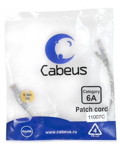 Патч-корд S/FTP Cabeus (PC-SSTP-RJ45-Cat.6a-0.3m-LSZH) в Петропавловске-Камчатском Патчкорды (медные) Pintop.ru
