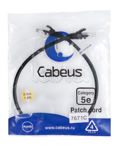 Патч-корд UTP, категория 5e, 0.5 м, неэкранированный, черный Cabeus PC-UTP-RJ45-Cat.5e-0.5m-BK в Петропавловске-Камчатском Патчкорды (медные) Pintop.ru