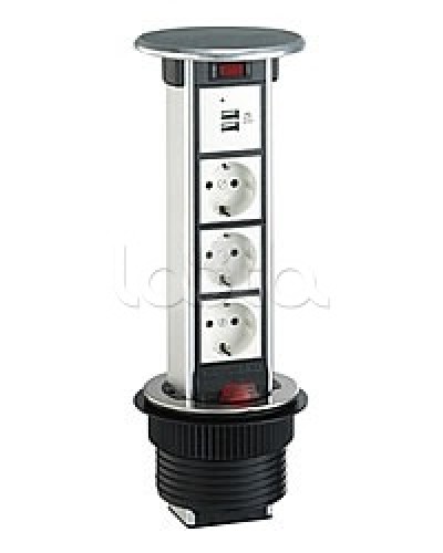 Блок розеточный встраеваемый в стол, 4 поста (45х45) IP54, с выключателем нагрузки (алюм+латунь) Экопласт 70344 в Петропавловске-Камчатском Блоки розеток Pintop.ru